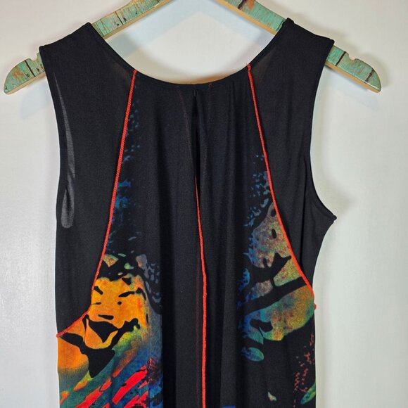 Vtg Y2K Fleur de Leis Sleeveless Multicolor Abstract Print Drape Dress, M, NWT - Picture 7 of 10